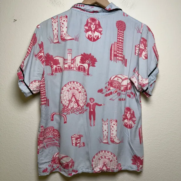 Katie Kime‎ Women Cotton Pajama Top Small Blue Pink Texas Toile Western Big Tex - Image 7