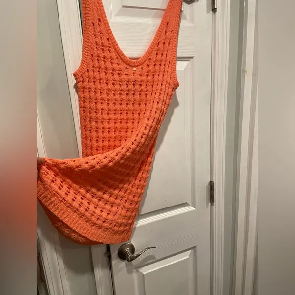 NWT Uncharted Threads Size L Coral Stretchy Knit Crochet Terry Cover Up Dress - Image 7