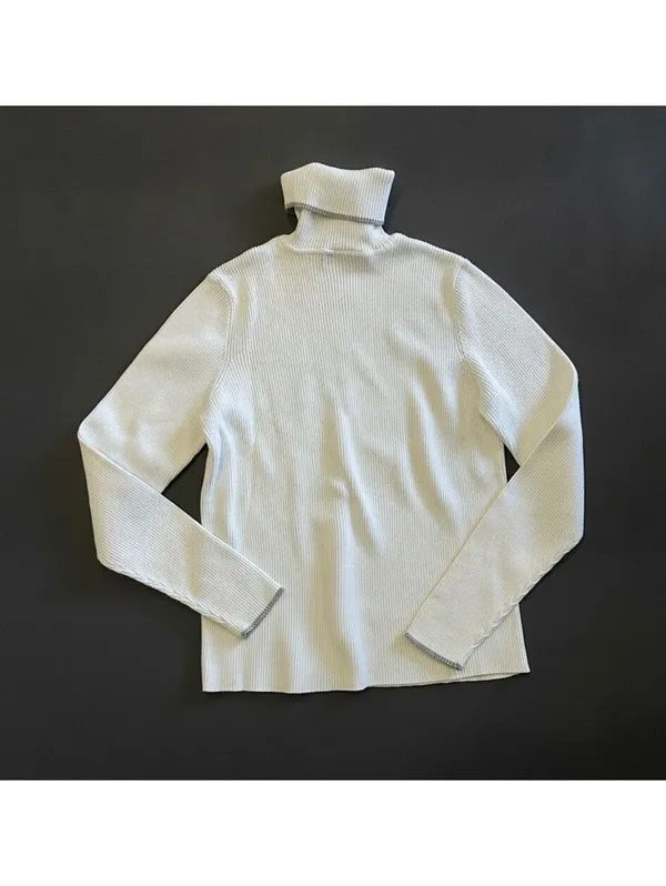 Lauren Ralph Lauren Women's White Rib Knit Preppy Turtleneck Classic Sweater M - Image 3