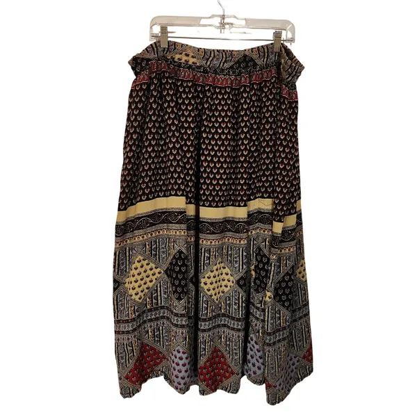 Vintage Sag Harbor Crinkle Tribal Broomstick Pleated A-Line Midi Skirt Large - Image 2
