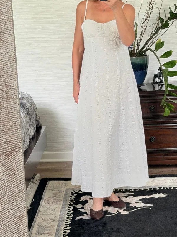 Zara White Eyelet Cotton Midi Sundress Corset Bustier Adjustable Straps NWT M - Image 2