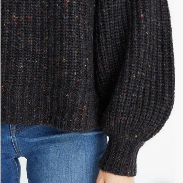 Madewell Size XS Puff Sleeve V Neck Sweater K5757 Speckled Donegal Cyclone - Image 3
