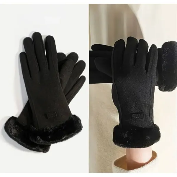 Women’s Black Thermal Winter Gloves Faux Fur Cuff Touchscreen Compatible - Image 3