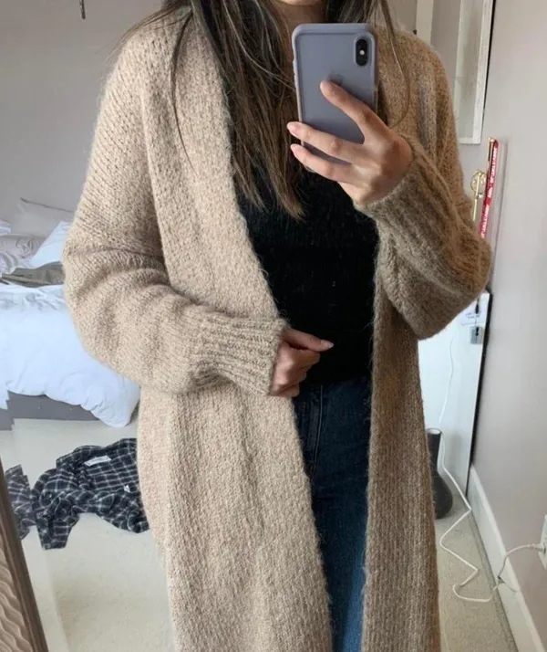 ZARA Tan Ribbed Knit Long Coat Cardigan Jacket - Image 3