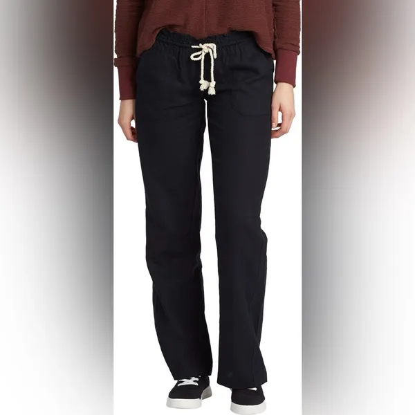 Roxy Oceanside Linen Blend Flare Beach Pants in Black Small - Image 4