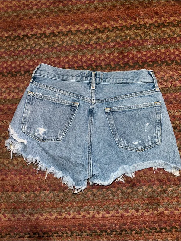 Agolde Light Blue Distressed cut off Jeans Shorts - Image 6