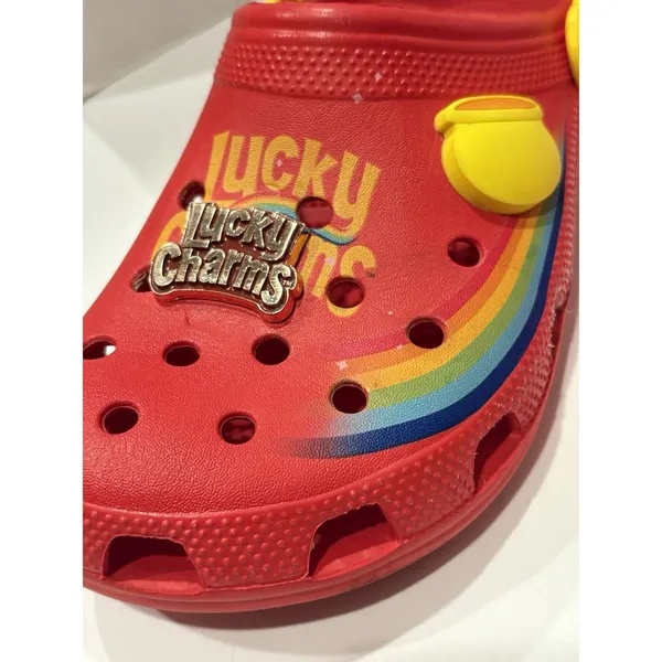 Crocs Lucky Charms Unisex Clog Red/Yellow Rainbow Logo Round Toe W9 M7 - Image 9