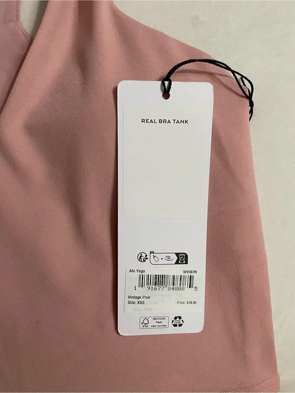 Alo Airbrush Real Bra Tank Racerback Cropped Sports Bra Top Vintage Pink XXS - Image 4