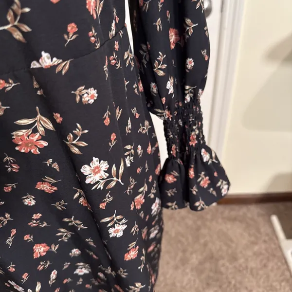 Caara Edita Black Floral Long Sleeve Sheath Dress Size Large Boho Beach Cowgirl - Image 3