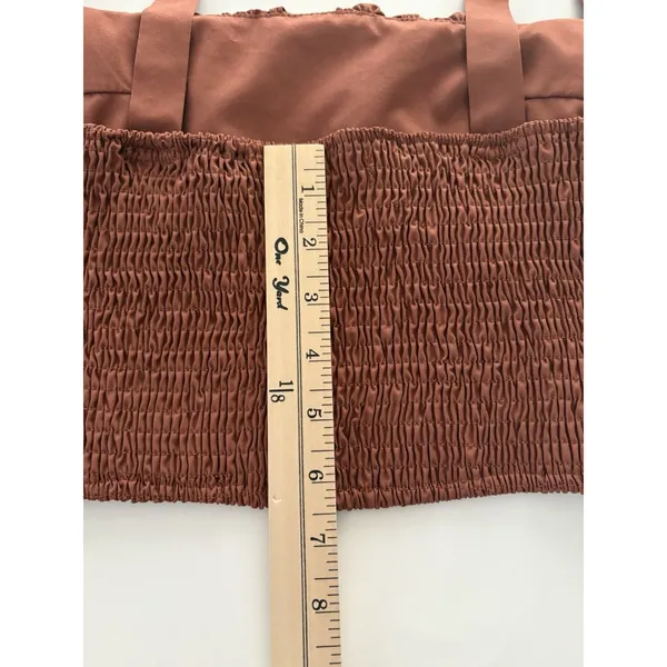 Brown Milkmaid Babydoll Crop Top Size L Whimsy Forest Club Renaissance Ruched - Image 3