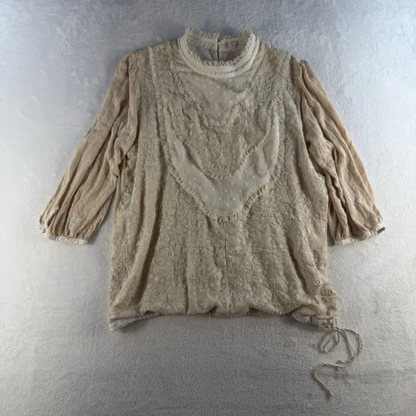 ANTHROPOLOGIE‎ Tiny M Medium Top Finja Embroidered Blouse Romantic Victorian - Image 4