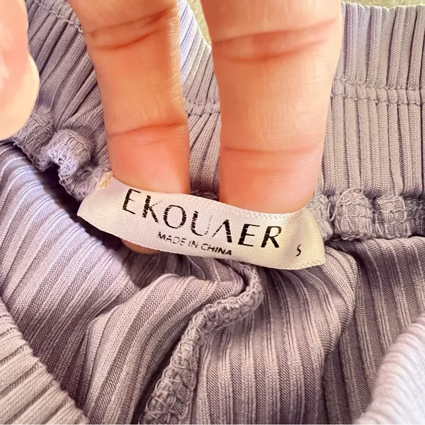 Ekouaer Lavender Ribbed Wide Leg Pants - Image 4
