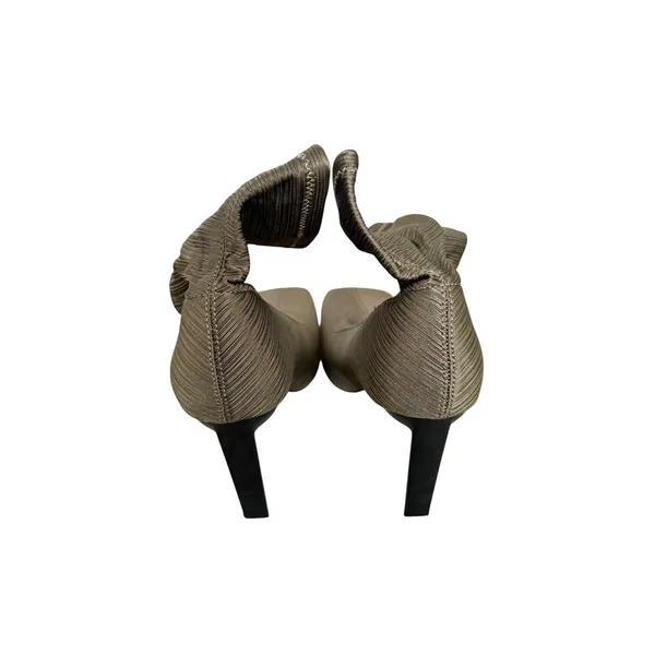 Topshop Olive Green Plissé Square Toe Sock Ankle Boots Stiletto Heel Size‎ 6.5US - Image 6