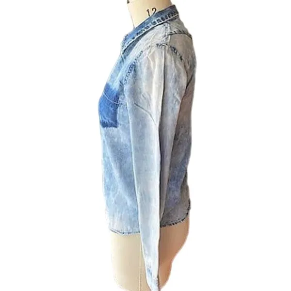 VOLCOM Denim Blue Jean Long Sleeve Button Up Down Shirt ~ Woman's Size 10 - Image 4