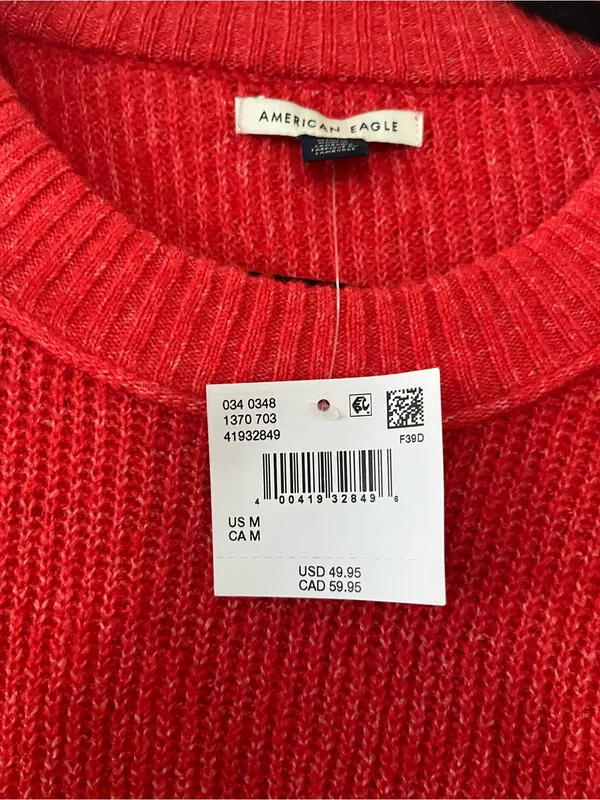 NWT American Eagle Red Crewneck Knit Sweater Medium Cozy Christmas Holiday - Image 3