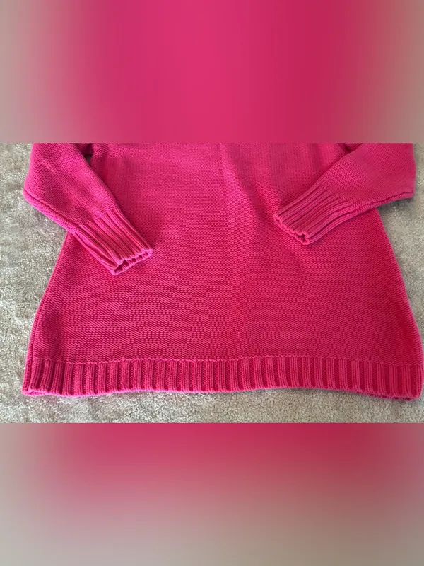 Women’s Long Sleeve V-Neck Pink Sweater Size Large 100% Cotton - Image 6