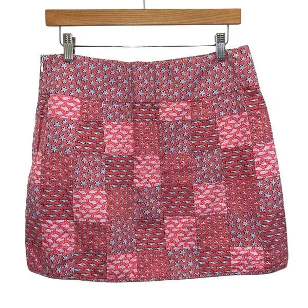 Vineyard Vines Women Fish Anchor Sea Print Patchwork Nautical Faux Wrap Skirt Si - Image 3