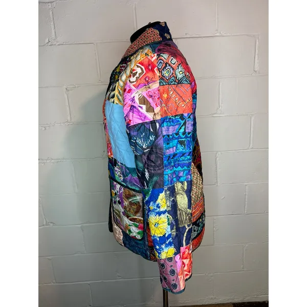Jacket Quilted silk reversible bright green blue pink Size XL - Image 13