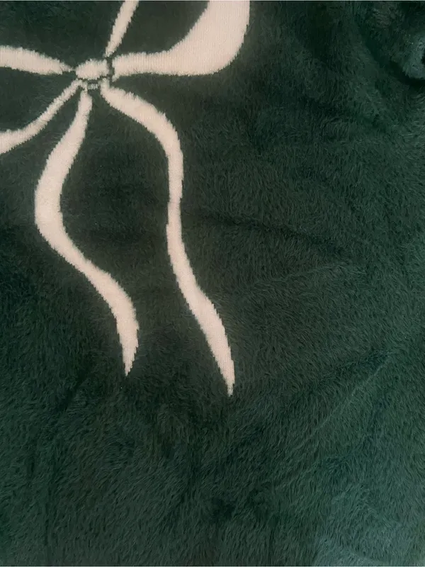 Lulus LuLaRoe Forest Green Fuzzy Bow Sweater XL Cozy Plush Pullover - Image 10