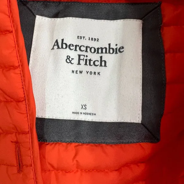 Abercrombie & Fitch Womens Open Front Puffer Jacket XS Orange Quilted Packable‎ - Image 3