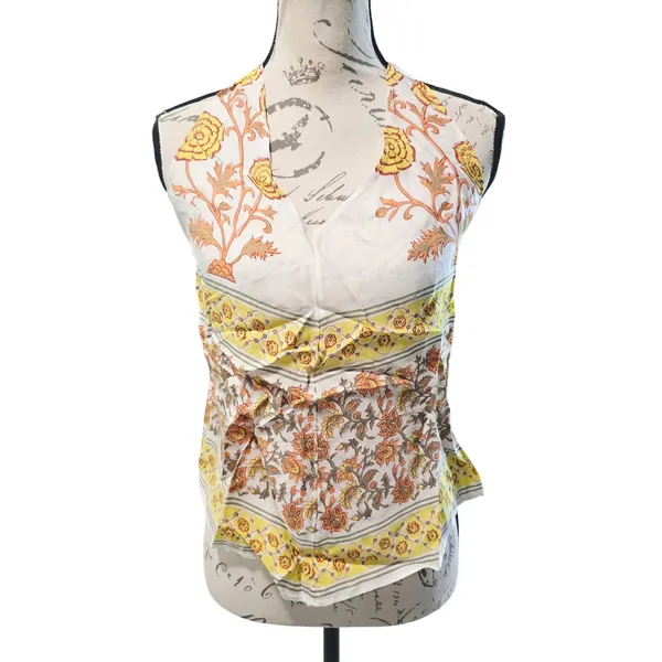 J. Crew NWT Open-back halter top in sunset rose block print Floral White‎ Size S - Image 4