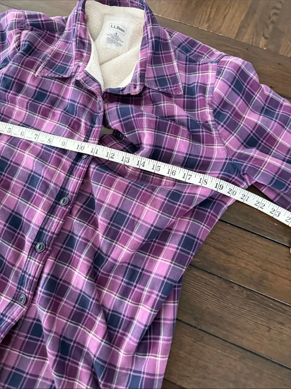 L.L.Bean purple plaid fleece-lined flannel shirt jacket Women’s Size M Medium - Image 3