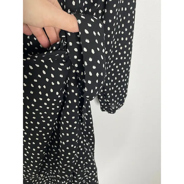 Abercrombie Black Polka Dot Faux Wrap Dress Button Front S - Image 7