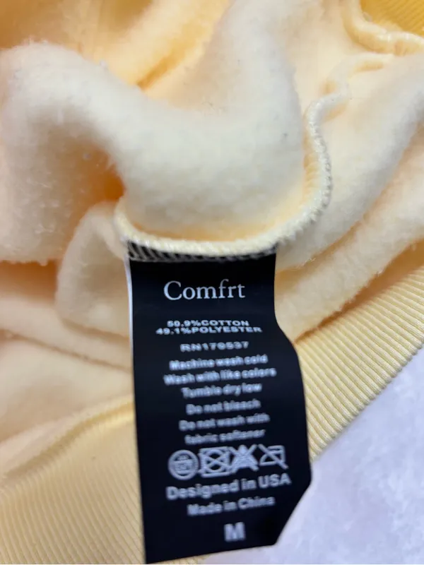 Comfrt Oversize Light Yellow Zip-Up Bomber Hoodie size M - Image 8
