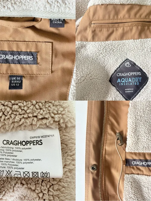 Craghoppers Waterproof Thermal Windproof Coat Hooded Parka Zip Brown Women Sz 12 - Image 5