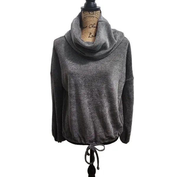 LUMIÈRE Sweater Womens Size S Grey Cowl‎ Neck Knit Pullover Cozy Minimalist - Image 2