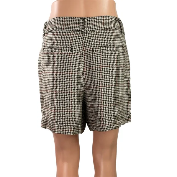 Free People Women's Beige Houndstooth Pleated High Rise Mini Shorts Size 2 - Image 3