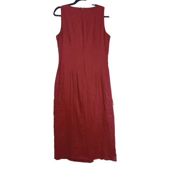 Magaschoni Womens Burgundy 100% Linen Side Cutout Drawstring Maxi Dress Size 6 - Image 6
