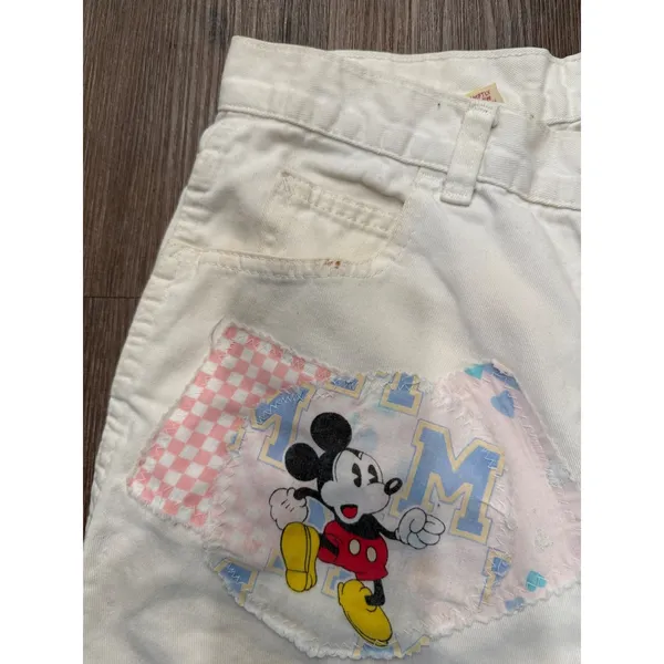 Vintage‎ Mickey Mouse White Jean Shorts Patches Hearts Disneycore Youth - Image 5