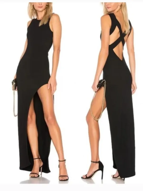 Superdown Revolve High Slit Criss Cross Maxi Dress Open Back Sexy Evening Event - Image 2