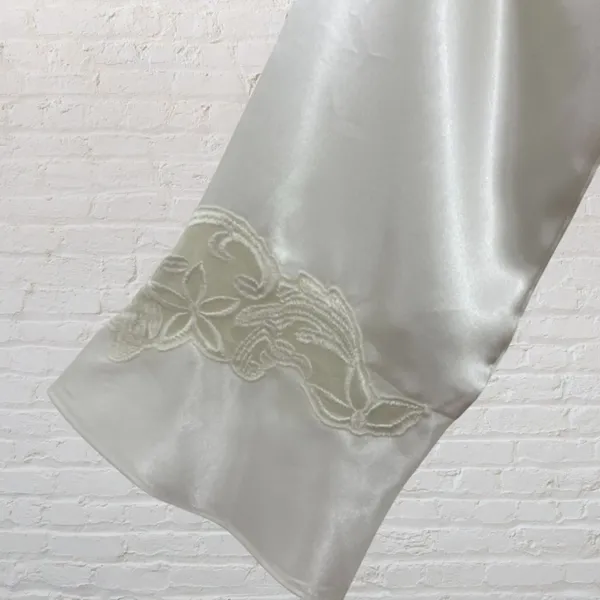 Morgan Taylor Ivory Satin Bridal Robe Size S Maxi Embroidered Sleeves Boudoir - Image 6