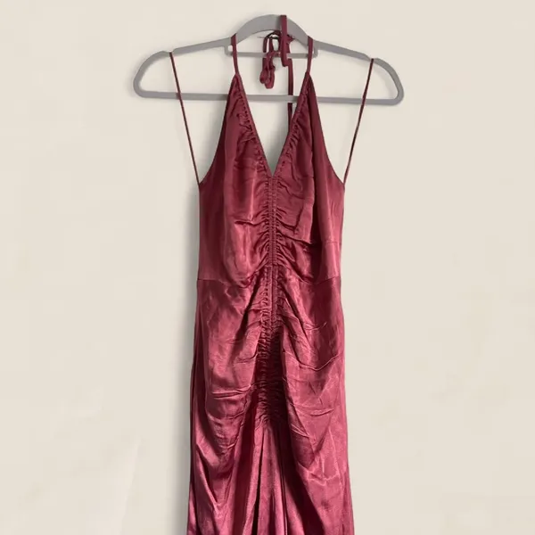 ASTR The Label Toledo Ruched Halter Midi Dress Mauve Satin Romantic - Image 4