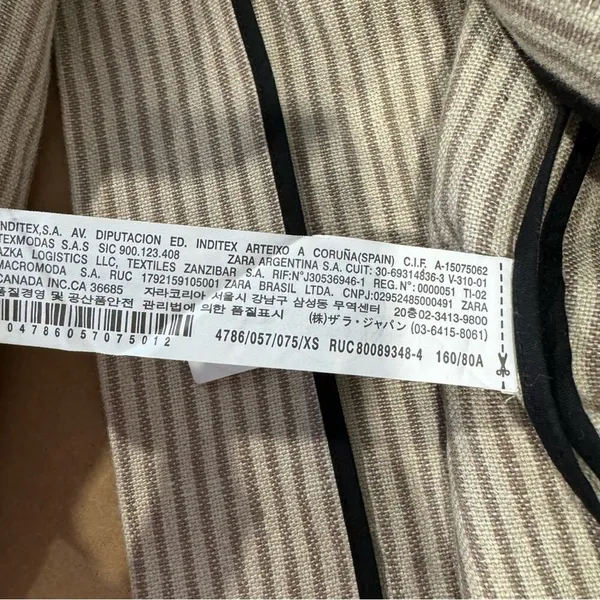 Zara Woman 100% Linen Striped Duster Coat Whipstitch Trim Beige XS Open‎ Front - Image 15