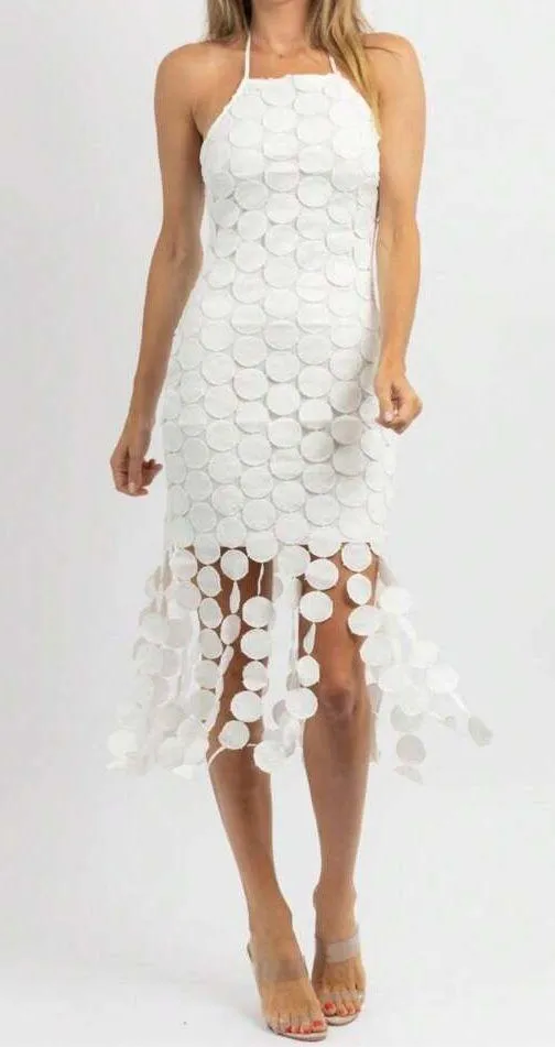 Revolve NWT Mainstrip Circle Fringe Crochet White Midi Dress. Size Large - Image 8