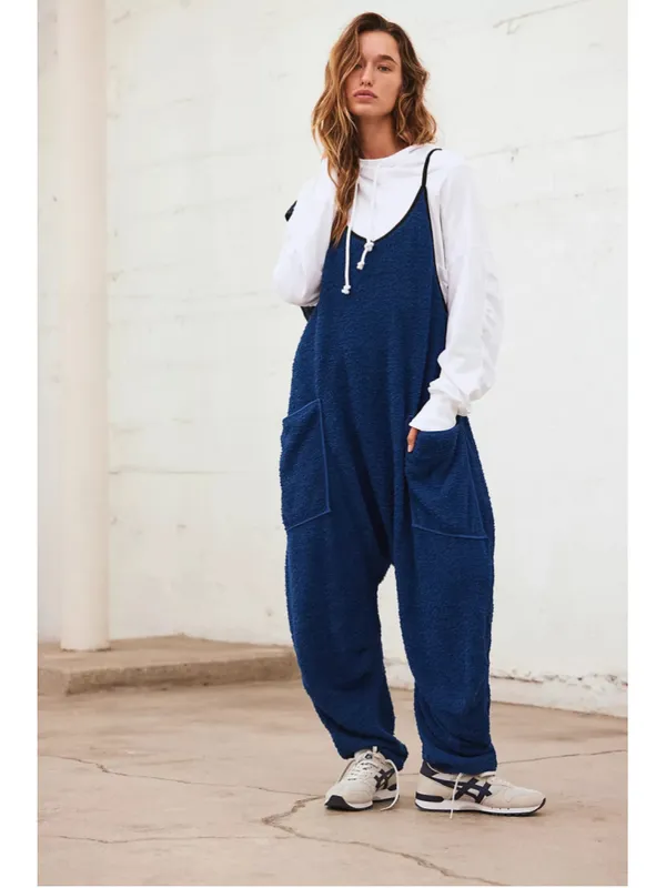 Free People Movement Hot Shot Cuddle Up Cozy Jumpsuit Size L Prep School Blue - Image 2