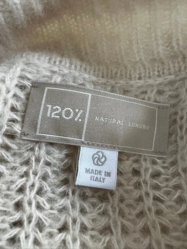 120% Lino Cream Alpaca Cashmere Silk Polo Sweater Italy S - Image 5