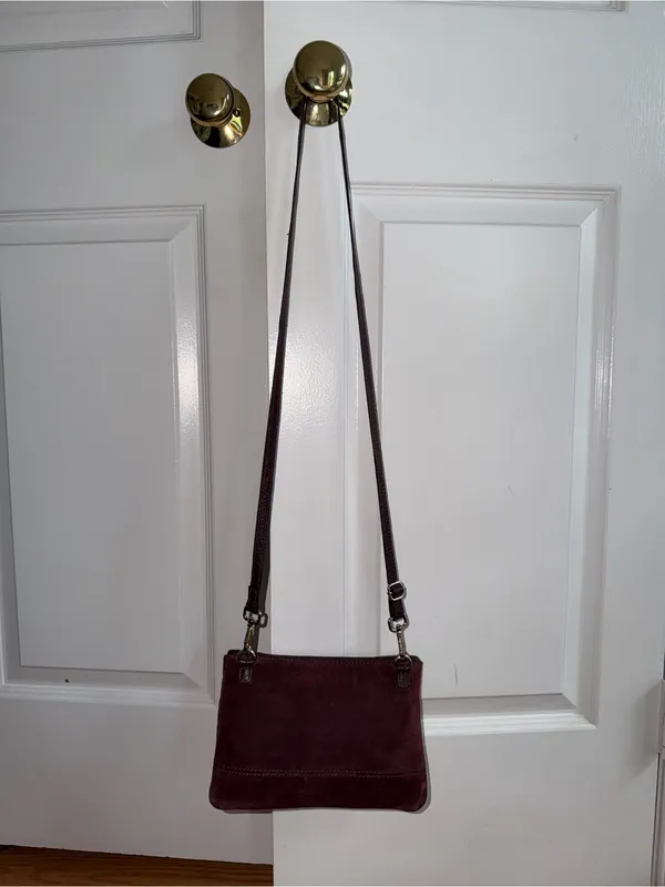 Accessorize Burgundy Genuine Leather Suede Crossbody Shoulder Bag - Image 2