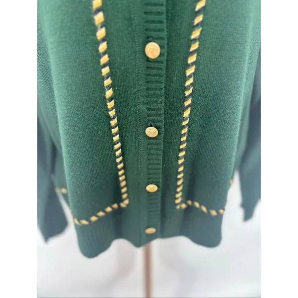 Pendleton Vintage Cardigan Sweater Green Gold Whipstitch Crest Buttons Size S - Image 10
