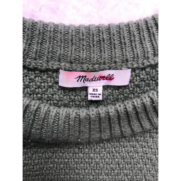 Madewell Crewneck Sweater Womens XS Green Excellent Textured Knit High Low Hem‎ - Image 2