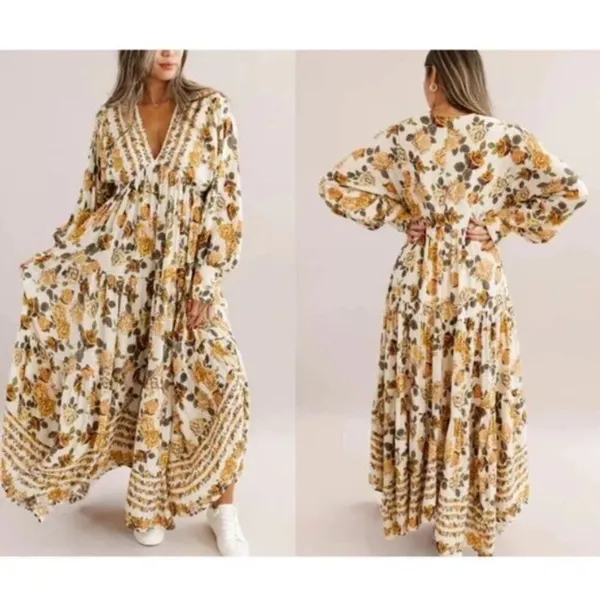 FREE PEOPLE Rows Of Roses Maxi Dress in Ivory Combo Size X-Small - Image 10