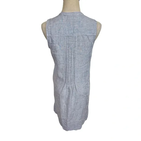 Faherty Isha 100% Linen Dress Blue Mini Stripe Pintuck WDS2119-BMT Bestseller - Image 8