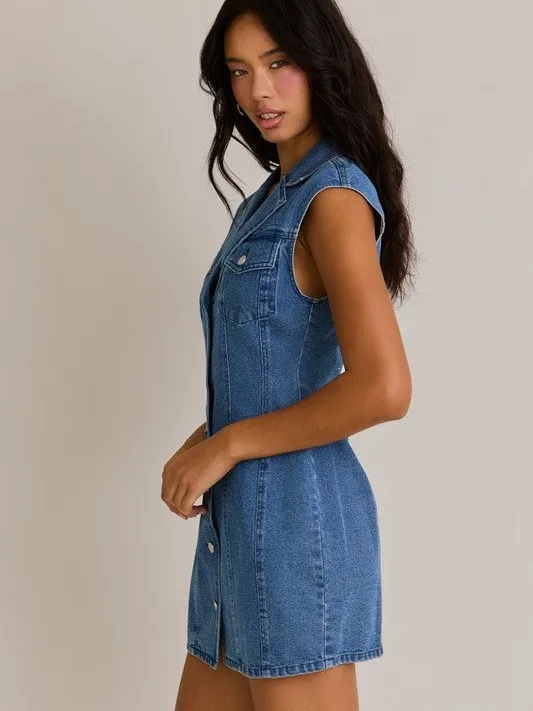 Anthropologie Le Lis Western 90’s Button Front Sleeveless Blue Denim Mini Dress - Image 2