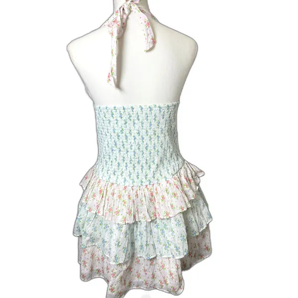 Altar'd State beautiful floral smocked ruffle dress size XL Halter Coquette - Image 7