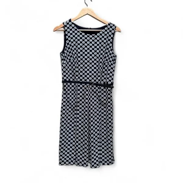 Liz Claiborne Navy Blue‎ Polka Dot Sleeveless Belted Short Dress Sz 4 - Image 6