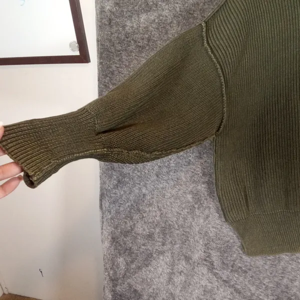 Aerie Oversized Olive Green Ribbed Knit Cotton Blend Baloon Sleeves Medium - Image 3