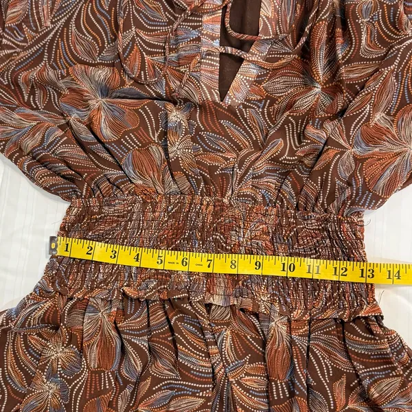 Olivaceous Brown, Blue and Tan Dress with Elastic Waist and Tiered Small - Image 7